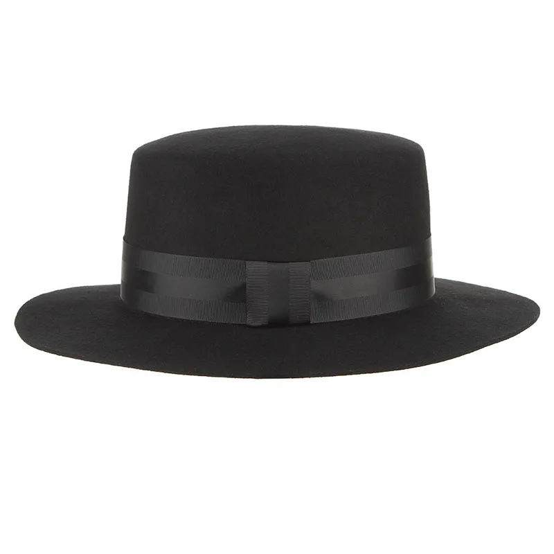 Qdkpotc toamna iarna de înaltă calitate margine largă pălării de bărbați de pălărie neagră margine plat simțit capac de lână pentru femei de moda evreu pălărie ~ Pălării pentru bărbați /