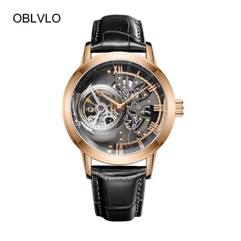 OBLVLO Brand de Lux Impermeabil Casual Ceasuri Analogice Schelet Ceasuri a Crescut de Aur Ceasuri Automate cu Cristal de Safir VM 1
