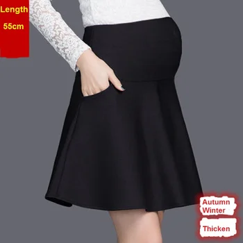 O Linie Cutat Bumbac Maternitate Fuste 2019 Toamna Iarna de Moda Elegante, Fuste pentru Femei Gravide Negru Sarcinii Îmbrăcăminte