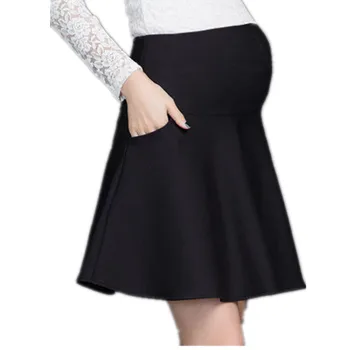O Linie Cutat Bumbac Maternitate Fuste 2019 Toamna Iarna de Moda Elegante, Fuste pentru Femei Gravide Negru Sarcinii Îmbrăcăminte