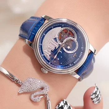 Recif de Tigru/RT 2021 Lux Ceas de Moda pentru Femei, Barbati Blue Tourbillon Automatic Ceas din Piele Unisex Ceasuri Ceas Reloj RGA1739