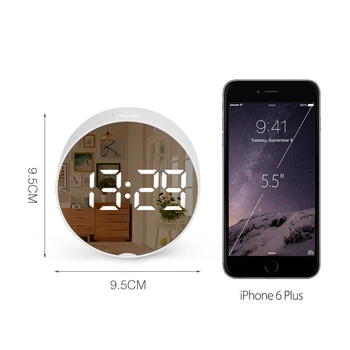 2020 Rotund Cu Led-Uri Oglindă Ceas Deșteptător Ceas De Masa Digital Lumina De Noapte Amânare Cu Temperatura Electronice Despertador Decor Acasă