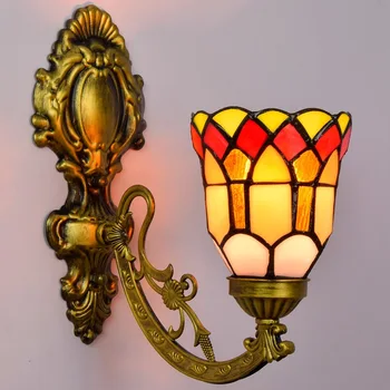 În Stil European De Sticlă Colorată Retro Oglindă Lampă Față American Pastoral Noptieră Lampa De Perete Culoar Pastorală Singur Cap