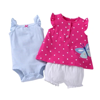 Copil nou-născut haine de fata set tricou fără mâneci topuri+Romper+pantaloni scurți de vară 2020 tinuta de îmbrăcăminte pentru sugari nou-născuți costum de moda