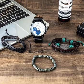 Ceasuri de moda Set oameni de Afaceri din Oțel Trupa Cuarț Ceas de mână Sport Cu Diverse Țesute de Mână Cabluri bratara Seturi Cutie de Repede
