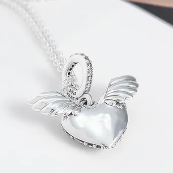 Argint 925 Farmec Aripă De Înger Cu Dragostea Cristal Pandantiv Se Potrivesc Pandora Femei Bratara & Colier Bijuterii Diy