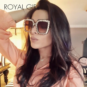 ROYAL FATA Stras Pătrat ochelari de Soare pentru Femei Brand Designer de Cristal Supradimensionat Ochelari de Soare 2020 Obiectiv Clar Nuante Oculos ss302