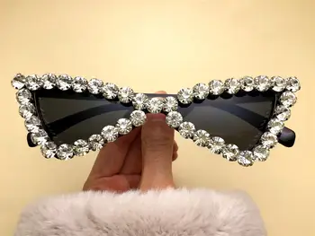 Vintage Triunghi Stras Ochi de Pisica ochelari de Soare Retro Sexy Mici Ochelari de Soare Femei Brand de Lux Diamant Strălucitor Nuante Oculos UV