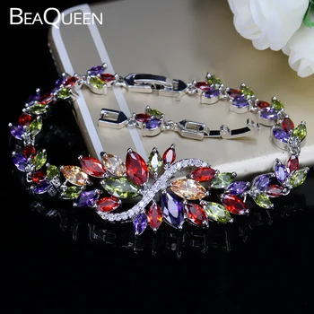 BeaQueen Argint 925 Vară Drăguț de Bijuterii de Cristal Mare Cluster de Flori Colorate CZ Piatră Brățară pentru Femei B055