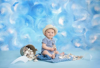 Albastru Perete Vopsit-Nou-Născut Copii Portret Cu Fundal Albastru Nor Vopsea De Perete De Fundal Tort Sparge Studio Foto Elemente De Recuzită