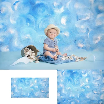 Albastru Perete Vopsit-Nou-Născut Copii Portret Cu Fundal Albastru Nor Vopsea De Perete De Fundal Tort Sparge Studio Foto Elemente De Recuzită