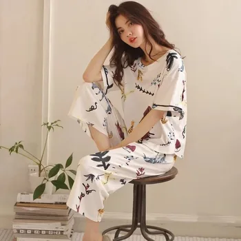 Pijama Seturi pentru Femei Mâneci Scurte Imprimate Desene animate Ulzzang Piele-friendly Plus Size 2XL de Vară Acasă Purta în Vrac Soft Nou Proiectat Ins