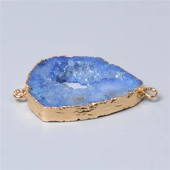 Naturale albastru de cristal de cuarț conector pandantive colier bratara Accesorii agate druzy conector charm pandantiv bijuterii