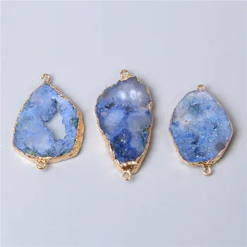 Naturale albastru de cristal de cuarț conector pandantive colier bratara Accesorii agate druzy conector charm pandantiv bijuterii