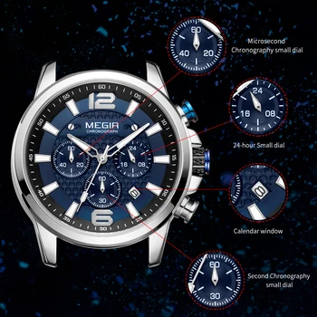 MEGIR Top Brand de Lux Watch Full Steel Mens Sport Cuarț Ceas de mână pentru Bărbați Luminos rezistent la apă, Cronograf Militar Data Ceas