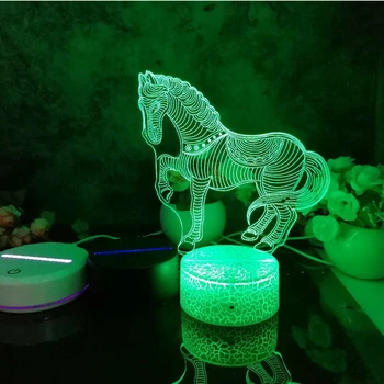 Led 3D Lumina de Noapte Model de Cal Veioza pentru Dormitor Copil Decor Lampa de Birou Cu 16 Culori cu telecomanda