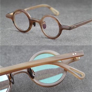 Vintage Natura Corn de Bivol ochelari cadru Unic cu design clasic mici, rotunde ochelari femei barbati original cutie caz,