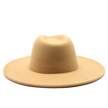 Pălării fedora femei bărbați margine mare de 9,5 cm, mare, simplu, clasic, jazz capace de culoare solidă rochie formale biserica felted fedora bărbați femei pălării