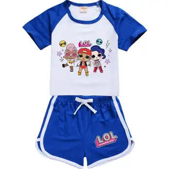 Îmbrăcăminte pentru copii LOL Păpuși Fete Topuri Scurte Sport Costum de Poliester LOL Adolescente Tricou Desene animate Baieti T shirt Set de Vara