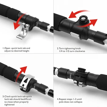 Hitorhike 1 buc 5-secțiunea Fibra de Carbon baston Ultralight Pliabil Reglabil Trekking Pole 36-135cm 205g
