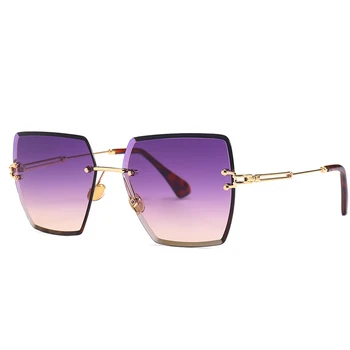 HBK Moda de Lux fără ramă Pătrată ochelari de Soare Pentru Femei Degrade Culoare Lentila Cadru Metalic la Modă UV400 Transparent Oculos De Sol