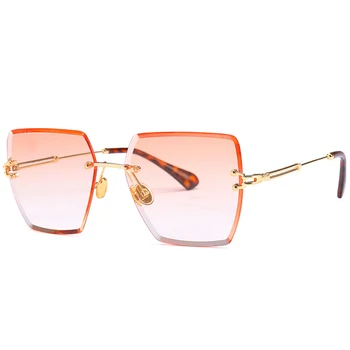 HBK Moda de Lux fără ramă Pătrată ochelari de Soare Pentru Femei Degrade Culoare Lentila Cadru Metalic la Modă UV400 Transparent Oculos De Sol