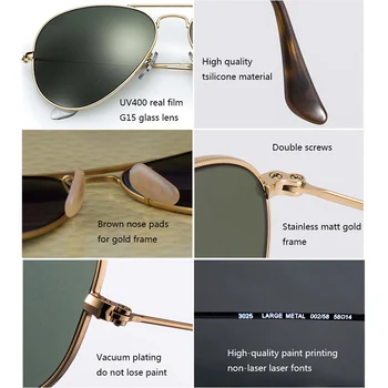 De înaltă calitate 3025 G15 oglindă lentile de sticlă proiectare femei bărbați aviației ochelari de Soare uv400 feminin de brand nou oculos epocă soare Glasse