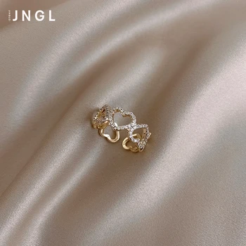 Cupru rafinat zircon incrustate dragoste inima gol inel elegant pentru femei degetul arătător de deschidere reglabil petrecere coreeană bijuterii inel