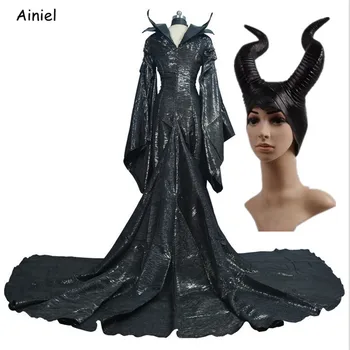 De Înaltă Calitate Întunecat Vrăjitoarei Maleficent Cosplay Maleficent Costum De Vrăjitoare Rochie Neagră Horn, Pălării Petrecere De Halloween Fete Femei Adulte