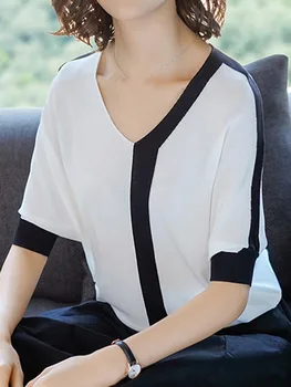 Bluza Femei Coreene Tricouri De Vara Simplu Pierde În 2020, Jumătate Maneca Feminin V Gât Topuri Doamnă Birou De Lucru Bluza Tricouri Topuri