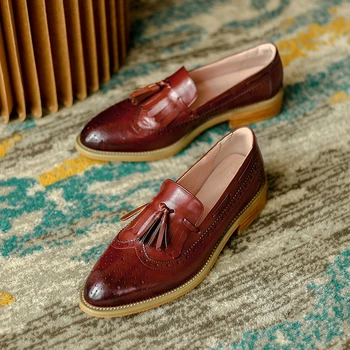 Femei Oxford Pompe de Pantofi Vintage din Piele Doamna Tocuri Groase Retro Vintage Pantofi Oxford pentru Femei Negru Pantofi Maro 2021