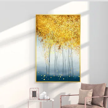Rezumat Pădure Golden Leaf Poster Art Nordic Peisaj Imprimare Panza Pictura Pe Perete Stil Modern, Tablouri Decorative Decor Acasă