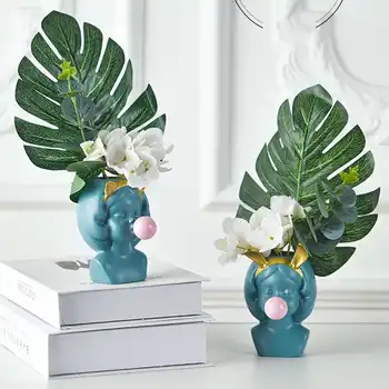 Creative Nordic Rășină Vaza Fată Drăguță Pisică Guma De Mestecat Decorative Ghiveci De Flori Moderne Casă Frumoasă Artă Aranjament De Flori Decor