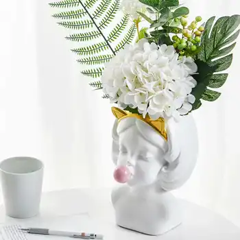 Creative Nordic Rășină Vaza Fată Drăguță Pisică Guma De Mestecat Decorative Ghiveci De Flori Moderne Casă Frumoasă Artă Aranjament De Flori Decor
