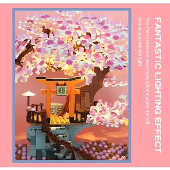 1167Pcs Idei City Street View Blocuri Sakura Inari Shrine Casa DIY Cărămizi Floare de Cires Dimensiuni Mici Blocuri Jucarii Copii