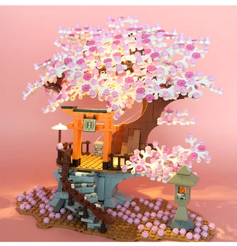1167Pcs Idei City Street View Blocuri Sakura Inari Shrine Casa DIY Cărămizi Floare de Cires Dimensiuni Mici Blocuri Jucarii Copii