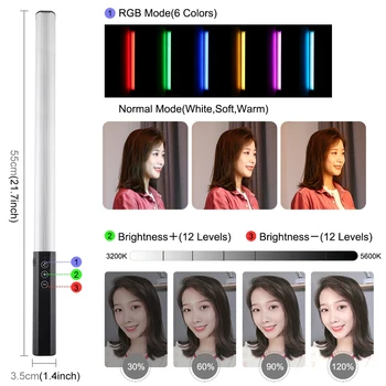 PULUZ RGB Portabil LED Baghetă luminoasă Reîncărcabilă Fotografie 9 culori Lumina Stick 12 Niveluri de Luminozitate 1000 Lumeni 3200-5600K