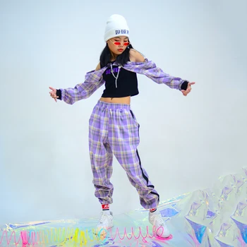 2020 Jazz Costume de Dans Carouri Violet Hiphop Fete Costum de Jazz, Street Dance Haine Copii Hip Hop Practică Haine DQS5556