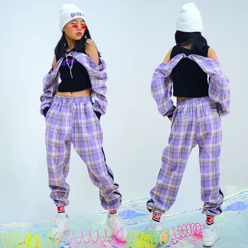 2020 Jazz Costume de Dans Carouri Violet Hiphop Fete Costum de Jazz, Street Dance Haine Copii Hip Hop Practică Haine DQS5556