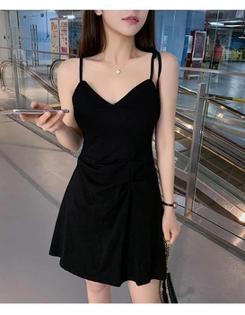 Femei franceze Hepburn Stil Sling Rochie de sex Feminin 2020 Talie Slăbire Little Black Dress Fete Vara Rochii fără Mâneci