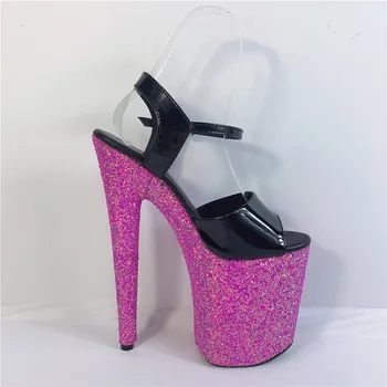 8 inch sandale, violet paiete și tălpi pentru petreceri și cluburi de noapte, 20 cm toc modele de pantofi de dans