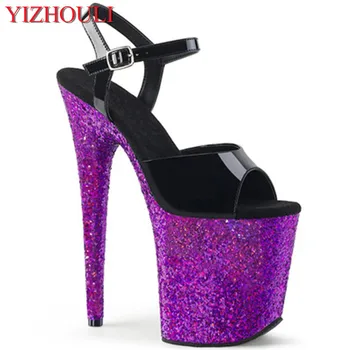 8 inch sandale, violet paiete și tălpi pentru petreceri și cluburi de noapte, 20 cm toc modele de pantofi de dans