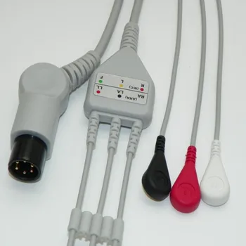 Livrare gratuita O singură Bucată ECG 3 Leadwire, ECG Normal 6 Pin Cot de tip Snap ECG Cabluri pentru Monitor Mindray PM7000/8000 AHA TPU 3,6 M
