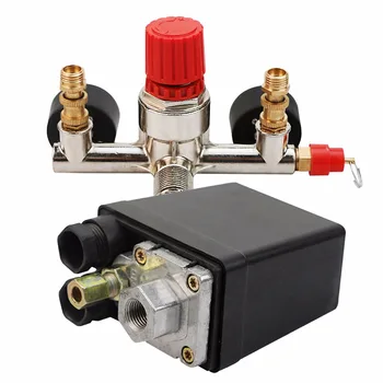 Grele Compresor De Aer Pompa De Presiune Comutator De Control + Regulator Supapă De Indicatoare