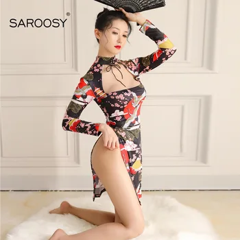 SAROOSY Sexy Kimono Fierbinti Erotice Rochie pentru Femei de Înaltă Tăiat Scăzut Piept Costume de Înaltă Elastic Lenjerie Porno Rochii de Plajă New Sosire