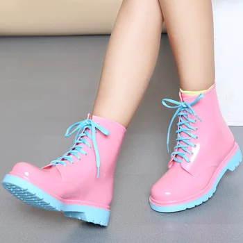 Rouroliu Femei din PVC Glezna Cizme de Ploaie Bomboane Culori Desene animate Rainboots Impermeabil Apă Pantofi pentru Femeie cizme de cauciuc ZJ68