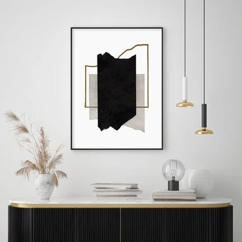 Epocă de Aur Negru Perie Efect Geometrice Abstracte Panza Pictura de Perete de Arta de Imprimare Poster Imagine Living Decor pentru Casa
