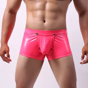 U Convex Husă Sexy Plus Dimensiune Boxeri Deschide Gol Strălucitor Faux din Piele Etapă Inel de PENIS Gay Purta Lenjerie de corp Cureaua lenjerie Erotica