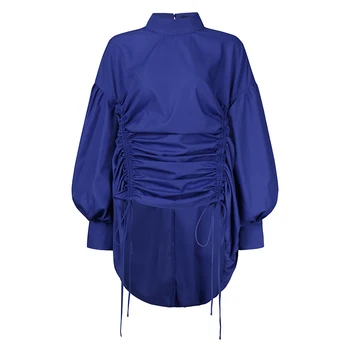 2021 Petrecere de Primavara Tricou ZANZEA Femei Solid Ridicat Scăzut Bluza de Moda Cordon Tunica Bluze Lungi Casual Manșon de Puf Blusa Plus Dimensiune