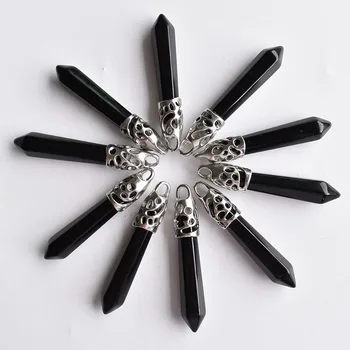 En-gros 10buc/lot 2020 Moda de bună calitate naturale de onix negru Hexagonal pilon farmece pandantive 12x50mm pentru a face bijuterii